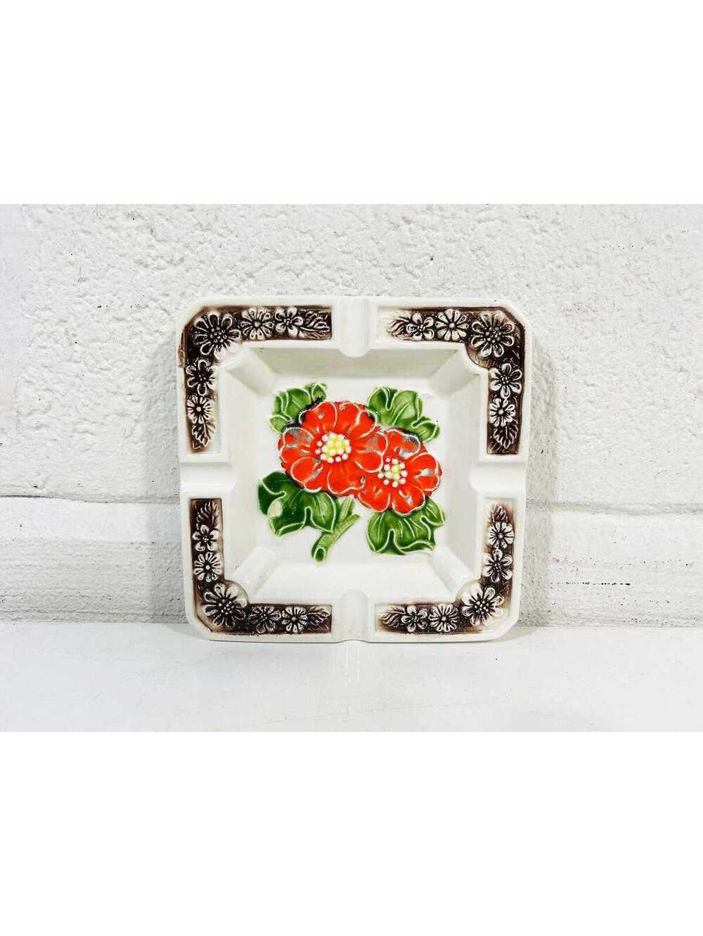 Ceramic Floral Ashtray Flowers Flower  Japan Decor 1970s